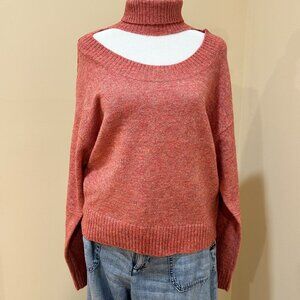 $159 NWT CENTRAL PARK WEST front cut out pull over dusty rose turtleneck Sz S